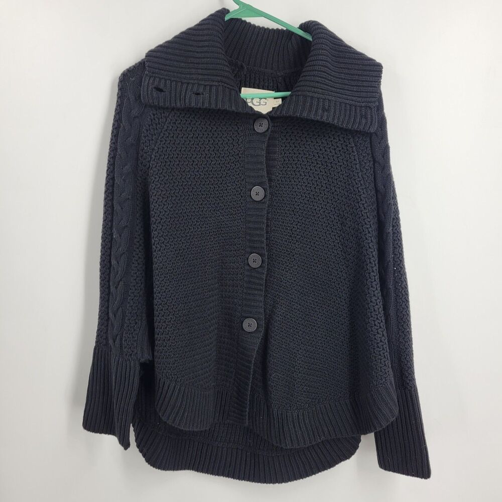 Ugg Maribeth Button Cape Cardigan Sweater Black Wool Blend Cocoon Poncho XS/S
